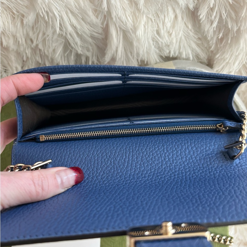 NWOT Gucci Leather Interlocking GG Chain Wallet Caspian Blue - Picture 7 of 7